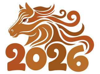 2026 Year of the Horse — Brown Graceful Horse Head with Flowing Mane