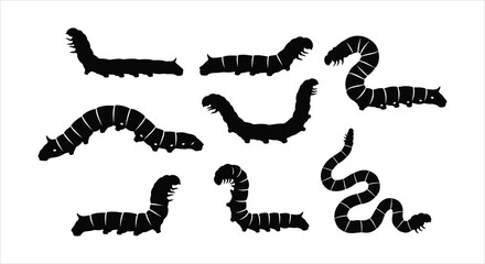 Collection of caterpillar silhouettes on a white background © Tulippp