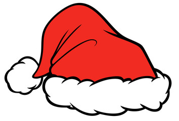 Santa Hat Clipart — Christmas Red Hat with Fluffy White Trim