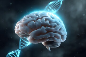 Human Brain with DNA Double Helix, Neuroscience and Genetics Concept