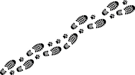 Symbolizing a Hiking Trail, Friendship, Partnership, Companion Journey, Pet Love, and Outdoor Adventure on a White Background