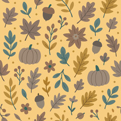 Fototapeta premium Fall Autumn Nature Leaf Thanksgiving Holiday Leaves October September Season Pumpkin Leaves Acorn Harvest Vector Print