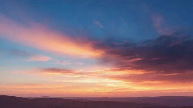 The vibrant hues of a breathtaking sunset paint the sky above a rolling landscape