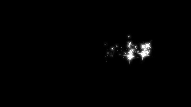 4k Twinkle glitter star sparkle, White stars and bokeh lights sparkle, magic sparkles glitter line stars, fairy dust wand glitter stars trail transition on alpha channel 4k animation, Black Screen