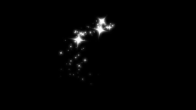 4k Twinkle glitter star sparkle, White stars and bokeh lights sparkle, magic sparkles glitter line stars, fairy dust wand glitter stars trail transition on alpha channel 4k animation, Black Screen