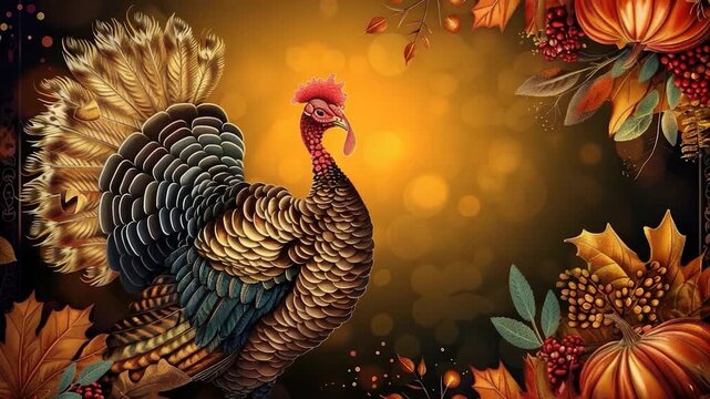 Video A single turkey standing in front of a golden background