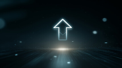 Abstract glowing arrow in dark background representing IT and technology progress and speed