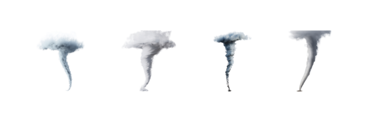 Tornado Formation Stages Set. Atmospheric Phenomena And Weather Patterns Collection Isolated On Transparent Background