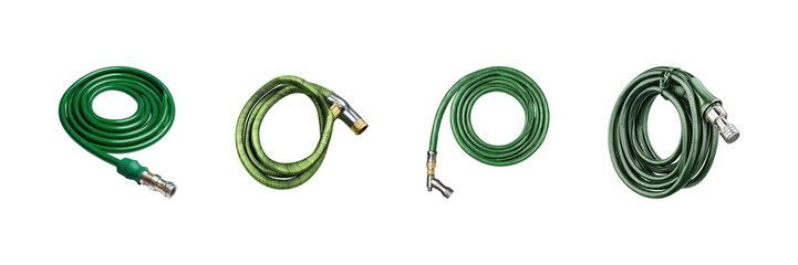 Garden Hose Collection Set. Versatile Watering And Irrigation Tools Collection Isolated On Transparent Background