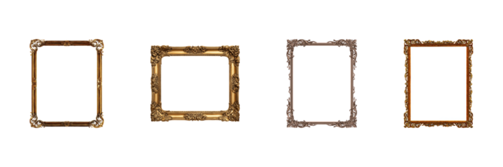 Ornate Vintage Picture Frames Set. Classic Decorative Art Collection Isolated On Transparent Background