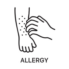 Obraz premium A simple line drawing depicts a hand scratching an arm covered in spots illustrating an allergy symptom
