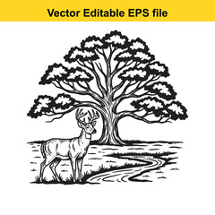  Deer standing under a tree