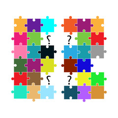 Naklejka premium colorful puzzle pieces, Colorful Puzzle Gaps & Solutions, puzzle icons, logic game, puzzle game, mental challenge