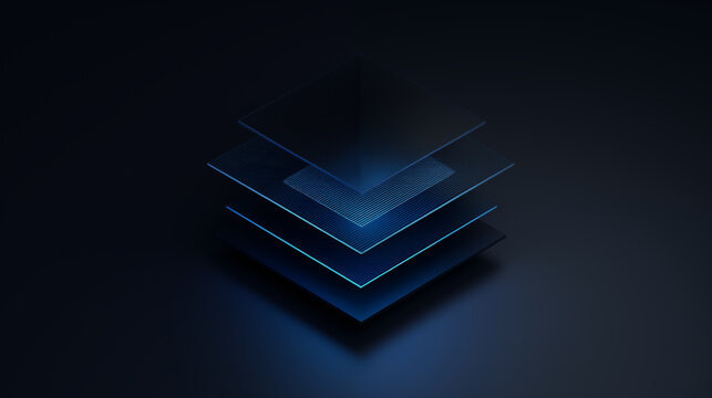 Abstract IT and technology layers stacked on a dark background