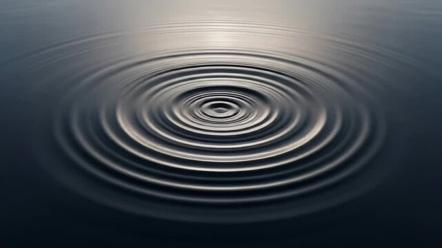 Abstract Dark Water Surface With Circular Ripple Effect in Calm Water Surface With Reflected Light on Water Creating Smooth Texture