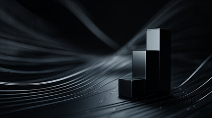 A 3D bar chart showcasing IT and technology advancements in a futuristic dark environment with sleek graphics and abstract waves