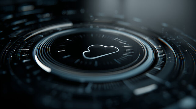 Futuristic IT and technology digital cloud computing interface with a dark, high-tech aesthetic - Powered by Adobe