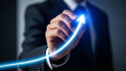 Businessman interacting with a futuristic digital interface