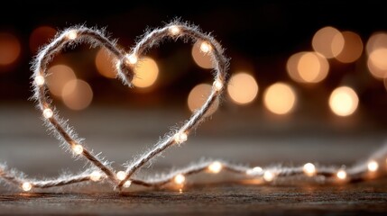 Valentine's Day DNA love, double helix structure made of sparkling lights, twisting to form a heart at its center, conceptual