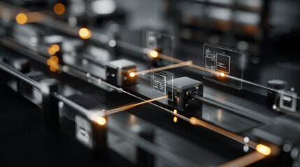 Abstract depiction of interconnected digital circuits and data flow, symbolizing IT and technology infrastructure and advancement