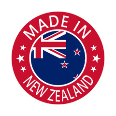 New Zealand Made in Stamp in circle with flag Vector template on white background