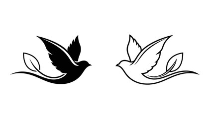 Obraz premium Two stylized birds in flight, one black and one white, with leaf tails flying freedom