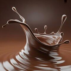 Rich chocolate liquid splashing and creating ripples on surface