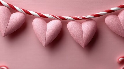 Obraz premium Valentine’s Day sale banner set. Floating pink hearts, delicate paper planes, striped candy canes Cute promotional template, voucher, postcard.