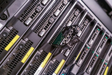 Close-Up of Server Rack with Network Hardware