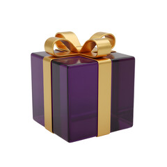 Purple Gift Box with Gold Ribbon and Bow on transparent Background, 3D Rendering