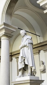 Historic Stone Statues in Palazzo Brera Courtyard Milan