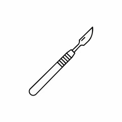 Fototapeta premium Simple black line drawing of a surgical scalpel on a white background