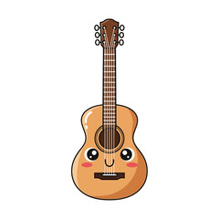 Obraz premium Cute cartoon acoustic guitar character with big eyes bringing musical joy and positivity