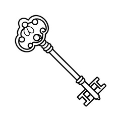 Antique golden metal key on white background, a symbolic object for success and business access