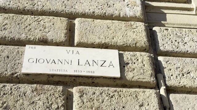 Close-up marble street sign Giovanni Lanza Milan Italy