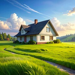 house on the green and beautiful grass