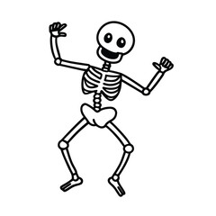 Cartoon 3D render illustration of a running skeleton character with headphones and a skull