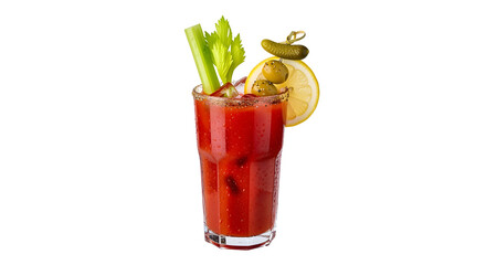 Bloody Mary Cocktail with Celery Stalk and Olives on Isolated on transparent background