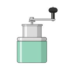 A minimalistic vector illustration of a classic hand crank coffee grinder artifact depicting