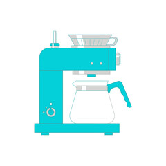 Minimalist turquoise coffee maker illustration against a crisp white backdrop offering modern