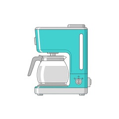 Stylish aqua coffee maker with transparent carafe in minimalist vector illustration