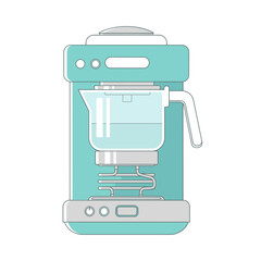 Stylized aqua automatic drip coffee maker illustration with transparent glass carafe design