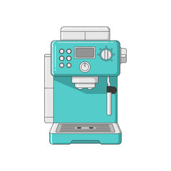 Stylized teal espresso machine illustration, offering a clean and modern design aesthetic
