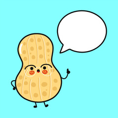 Cute peanut character wearing glasses thinking with speech bubble