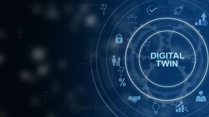 Digital twin industrial technology and manufacturing automation technology, Cog Gear Wheel with social media icons on technology abstract 4K Animation background. - Powered by Adobe