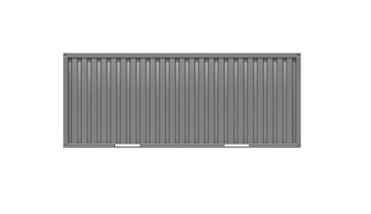 Standard gray cargo container isolated on white background, side view. Modern industrial shipping equipment