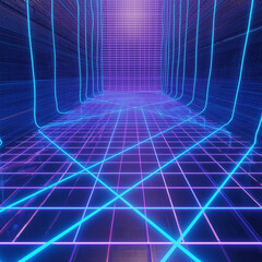Futuristic Neon Grid Floor with Purple and Blue Lights