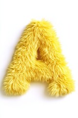 Bright yellow fluffy letter A stands out against a pure white background, perfect for adding a fun touch to any space