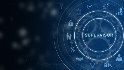 Professional IT Engineers. Supervisor manager, Cog Gear Wheel with social media icons on technology abstract 4K Animation background. - Powered by Adobe