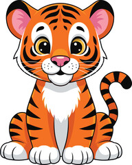 Cute Cartoon Tiger Cub Sitting Isolated Illustration